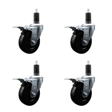 Service Caster 4'' SS Hard Rubber Swivel 1-1/4'' Expand Stem Caster Set Total Lock Brake, 4PK SCC-SSEXTTL20S414-HRS-114-4
